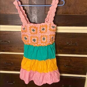 ASOS Pink and Green Mini Dress with Ruffle Tiers